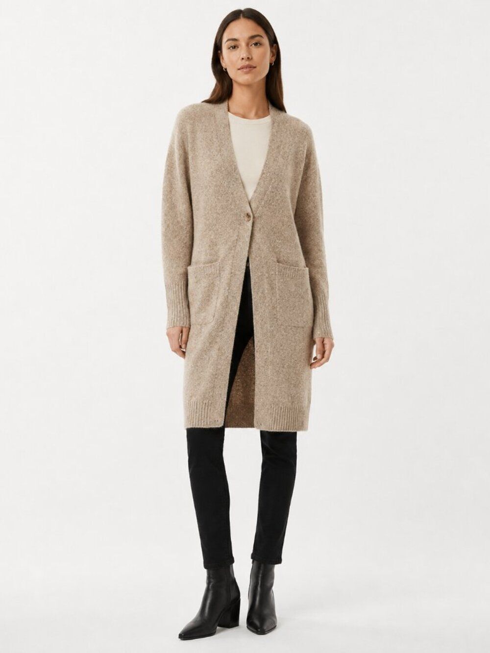 Wilfred Free Aritzia Alpaca Wool Blend Long Cardigan Sweater Beige Size Small